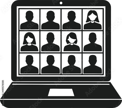 Black Icon of Virtual Meeting on Laptop Screen
