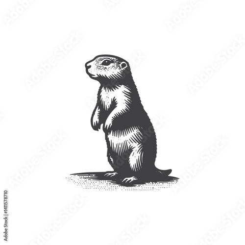 Simple Prairie Dog Standing Vector Icon Design – Vintage Retro Logo & Illustration