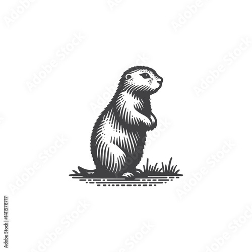 Simple Prairie Dog Standing Vector Icon Design – Vintage Retro Logo & Illustration