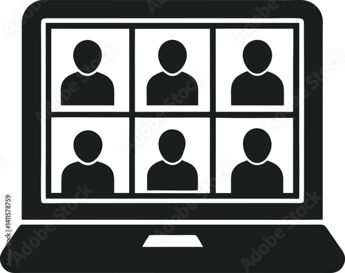 Flat Silhouette of Group Video Call on Laptop