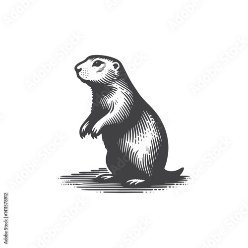 Simple Prairie Dog Standing Vector Icon Design – Vintage Retro Logo & Illustration