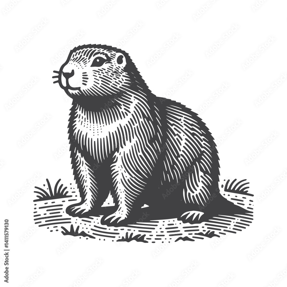 Fototapeta premium Simple Prairie Dog Front View Vector Icon Design – Vintage Retro Logo & Illustration