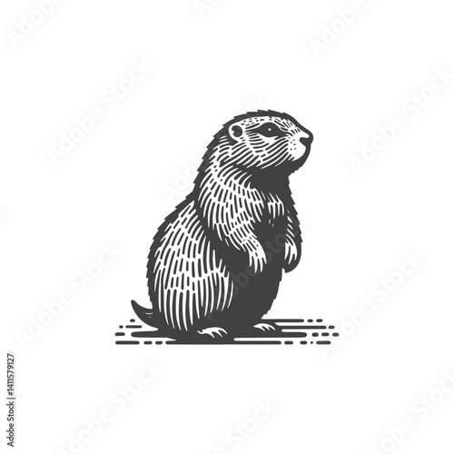 Simple Prairie Dog Standing Vector Icon Design – Vintage Retro Logo & Illustration