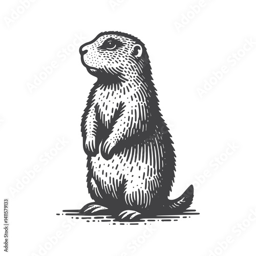 Simple Prairie Dog Standing Vector Icon Design – Vintage Retro Logo & Illustration
