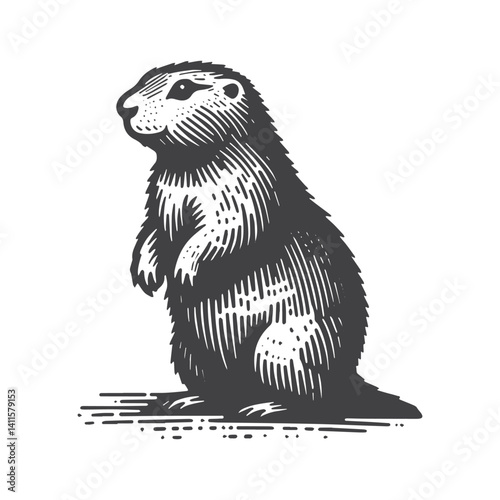 Simple Prairie Dog Standing Vector Icon Design – Vintage Retro Logo & Illustration