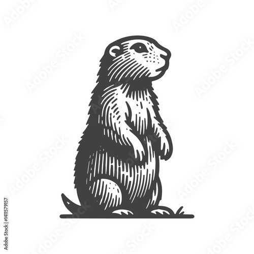 Simple Prairie Dog Standing Vector Icon Design – Vintage Retro Logo & Illustration