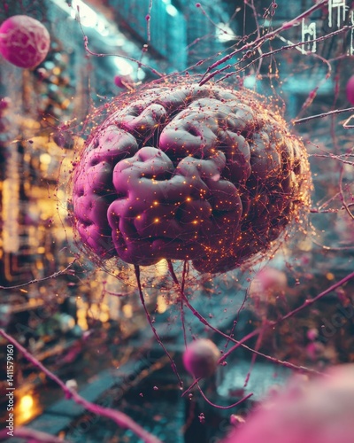 Conceptual image of glowing neural network, symbolizing artificial intelligence connections in future technology.