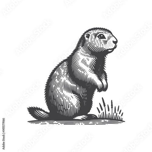 Simple Prairie Dog Standing Vector Icon Design – Vintage Retro Logo & Illustration