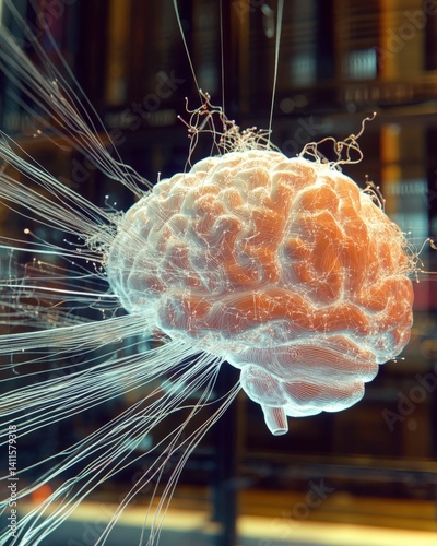 Digital representation of neural brain activity with intricate glowing lines representing connections