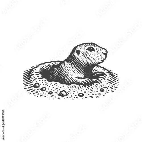 Simple Prairie Dog Poking Head Out of Burrow Vector Icon Design – Vintage Retro Logo & Illustration