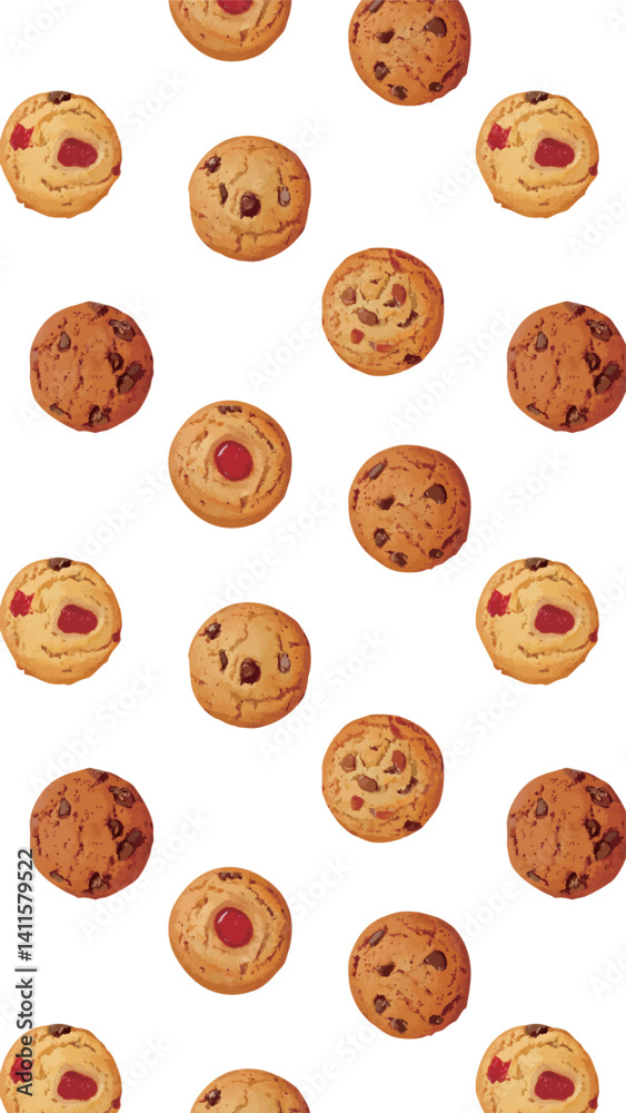 Obraz premium 水彩風のクッキーのイラストの総柄イラスト 生成AI