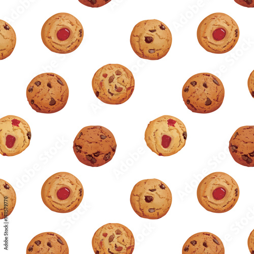 水彩風のクッキーのイラストの総柄イラスト　生成AI