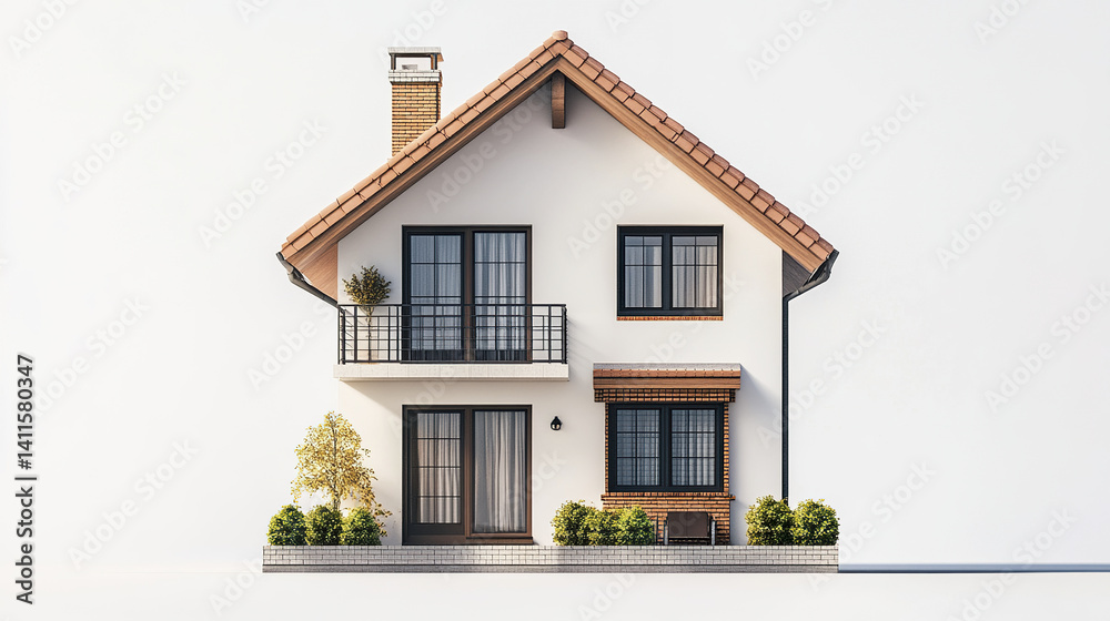 Charming house with red roof and balcony, surrounded by greenery Charming house with red roof and balcony, surrounded by greenery