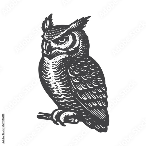 Simple Great Horned Owl Side View Vector Icon Design – Vintage Retro Logo & Illustration
