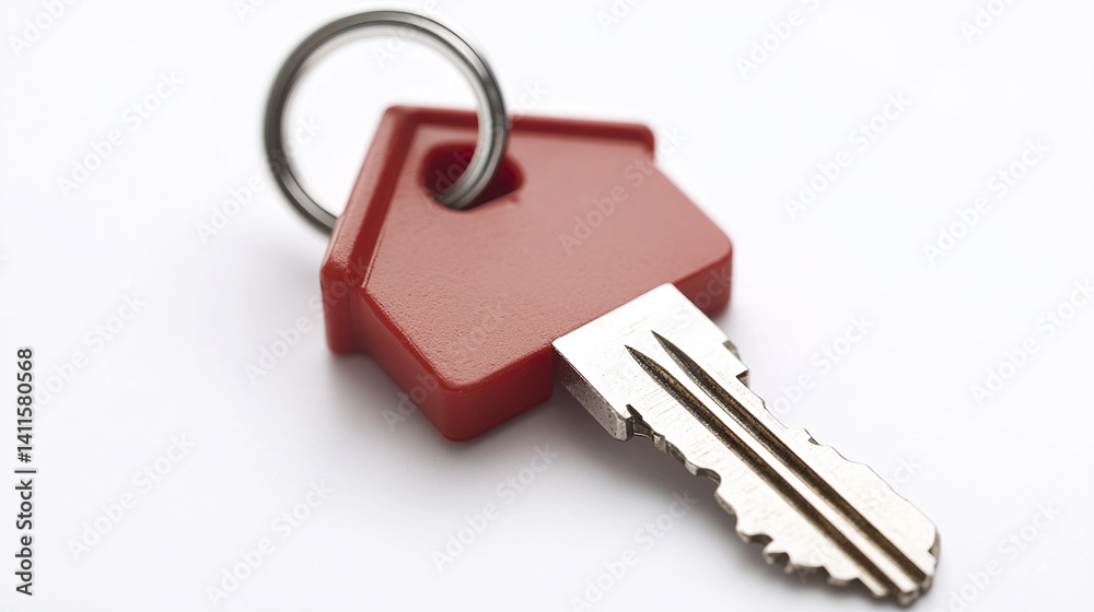 red house shaped keychain with metal key attached red house shaped keychain with metal key attached