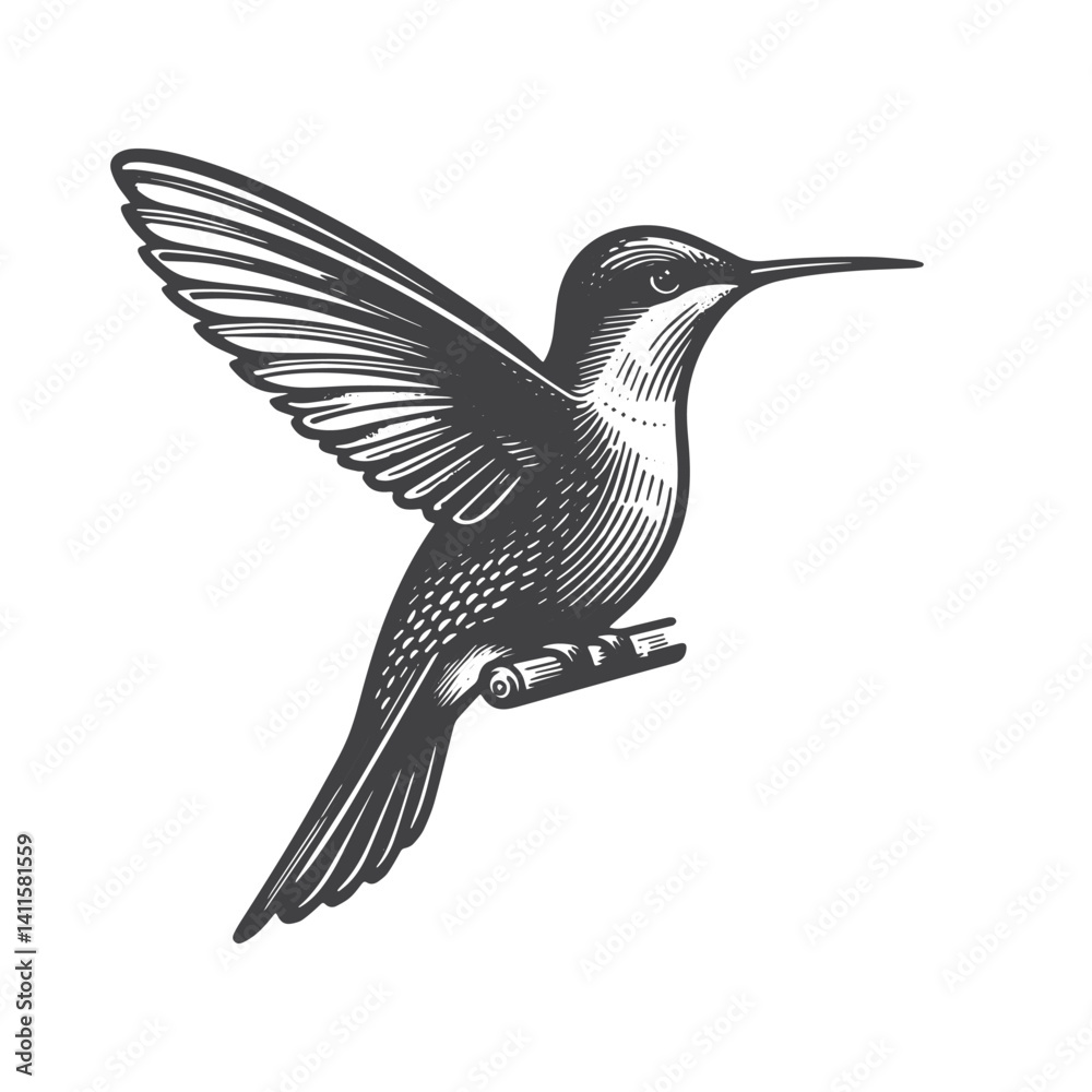 Obraz premium Simple Hummingbird Flying Vector Icon Design – Vintage Retro Logo & Illustration