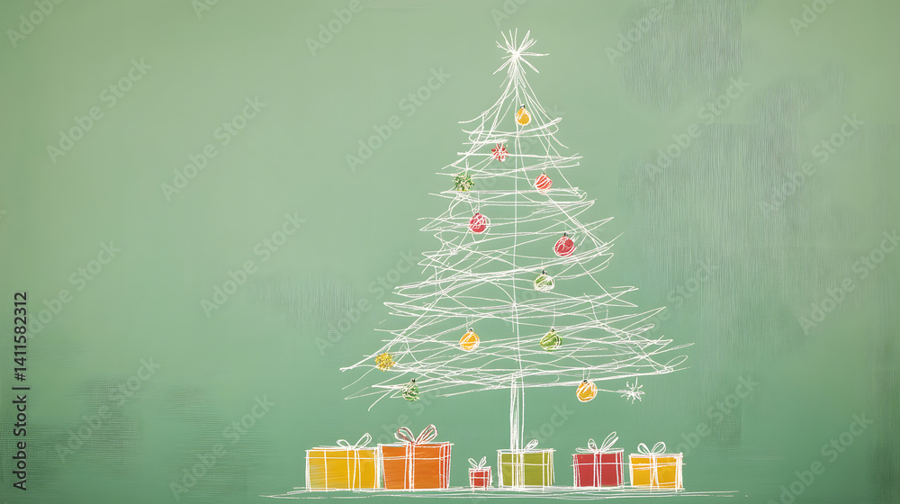Naklejka premium Minimalist Christmas,christmas, decoration, christmas tree,holiday, xmas,winter, decorations, celebration, presents,gift, Santa Claus,ornaments,new year,december,seasonal,gift