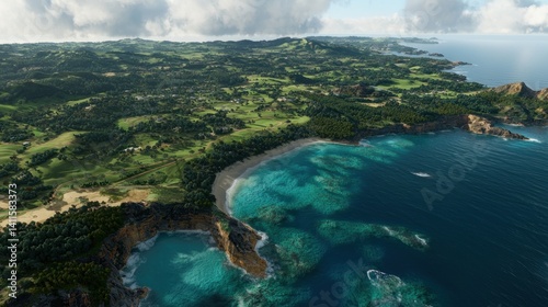 Wallpaper Mural Tropical island coastline aerial view with golf course Torontodigital.ca