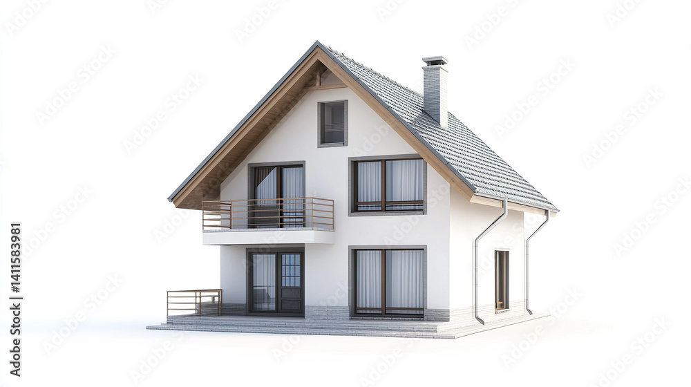 Modern white house with large windows and balcony, designed for comfort Modern white house with large windows and balcony, designed for comfort