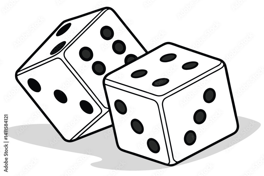 Minimalist Black and White Dice Illustration with Soft Shadows on White Background – Gaming and Strategy Theme Minimalist Black and White Dice Illustration with Soft Shadows on White Background – Gaming and Strategy Theme