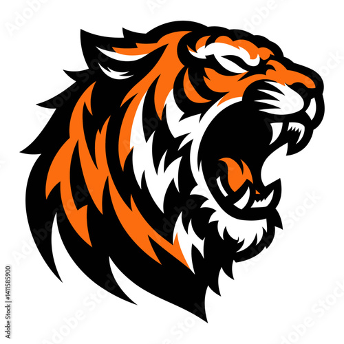 Wallpaper Mural Tiger head vector illustration with bold striped design and wild animal style. Torontodigital.ca