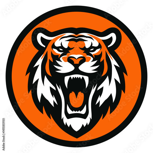 Tiger head vector illustration with bold striped design and wild animal style.