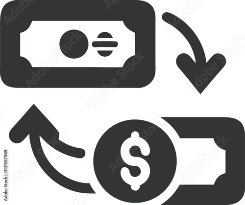 Money Exchange Icon, Euro to Dollar Conversion, Arrows, Currency Transfer on Transparent Background