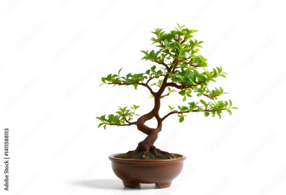 Miniature bonsai tree in pot, isolated on white background, white background, macro Miniature bonsai tree in pot, isolated on white background, white background, macro