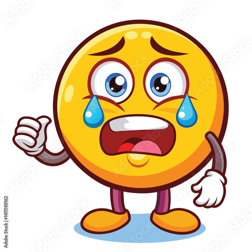 Sad emoticon with tears and thumbs up