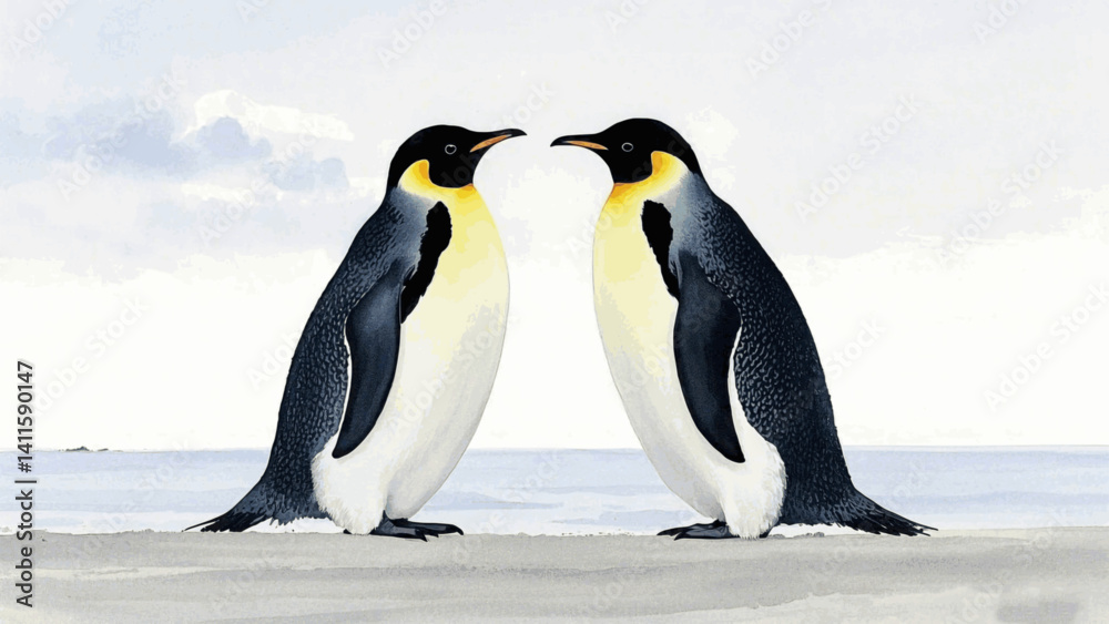 Fototapeta premium Splash of the south penguin isolated watercolor vector illustration svg