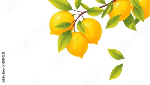 Wallpaper Mural Minimalist vector illustration of fresh lemons with leaves, ideal for food packaging and summer designs, graphic, visual Torontodigital.ca