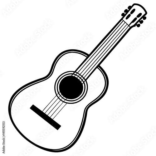 Vector silhouette of a classical guitar with a smaller body and a rounded headstock
