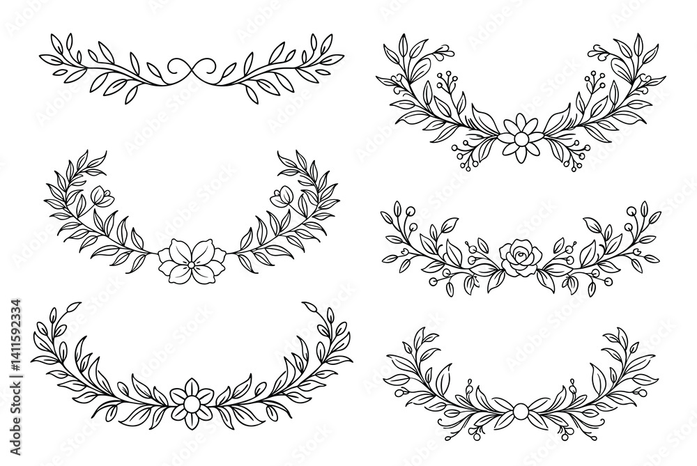 Naklejka premium Collection of elegant floral wreaths and decorations