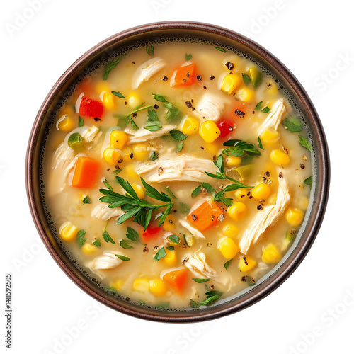 classic chicken corn soup isolated on transparent background