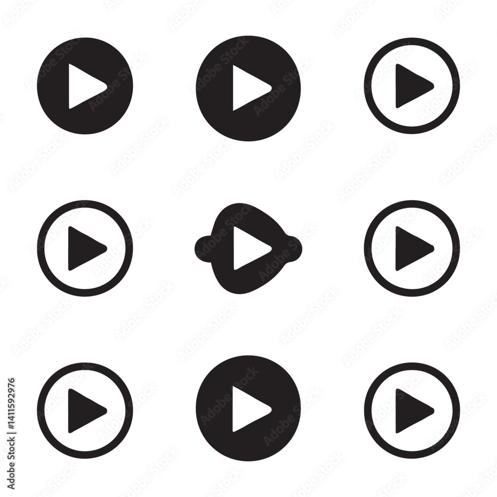 Music play button icons fill style. white background Music play button icons fill style. white background