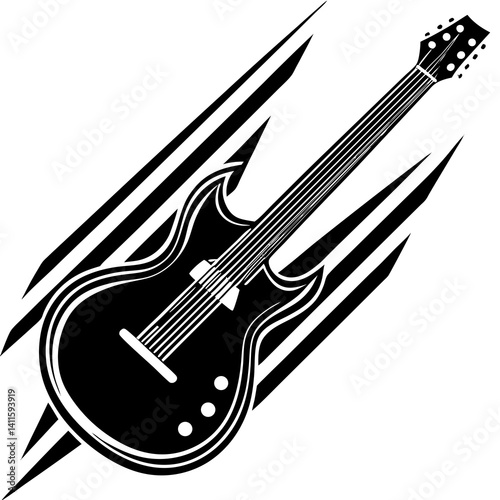Vector silhouette of a guitar in a diagonal playing position 