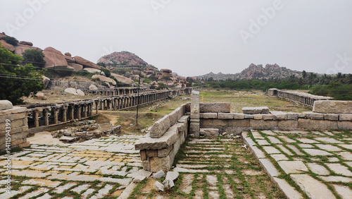 Photography Architecture of ancient ruins of temple in Hampi, Karnataka, India