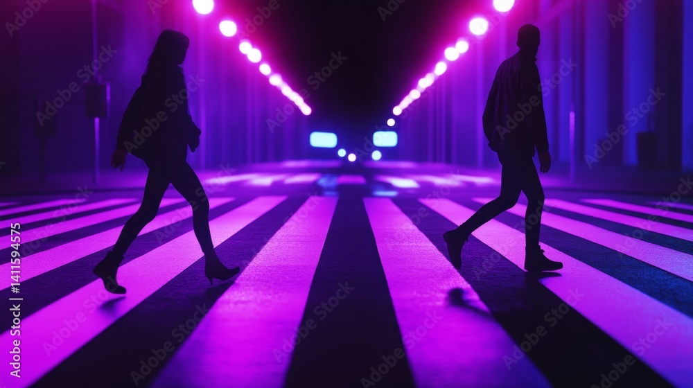 Synthwave inspired photorealistic scene of two people meeting in a neon lit night street Synthwave inspired photorealistic scene of two people meeting in a neon lit night street