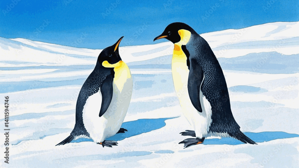 Fototapeta premium Chill brushstrokes penguin isolated watercolor vector illustration svg