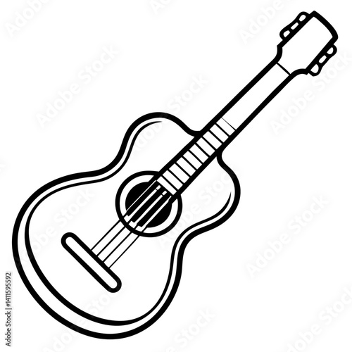 Vector silhouette of a guitar in a dynamic playing pose with a focus on the strings and neck