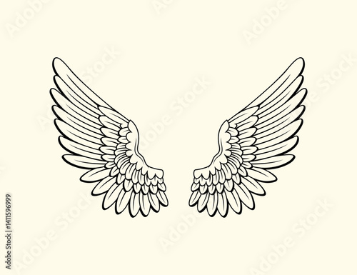 black and white editable wings vector, wings angle, black and white, hawk eagle wings, bird wing, feather. Illustration silhouette art of angel wings set for t-shirt elements, coloring page vector