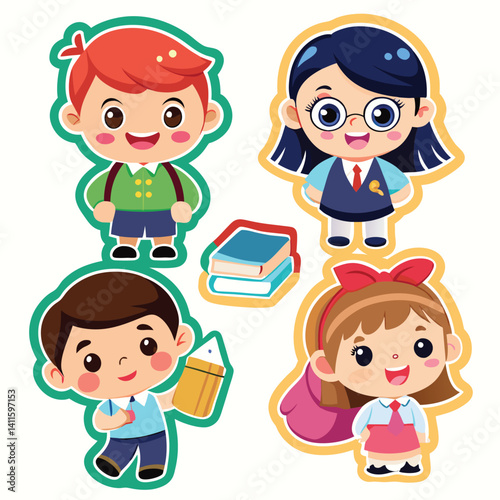 Cute cartoon kids in school uniform (1)