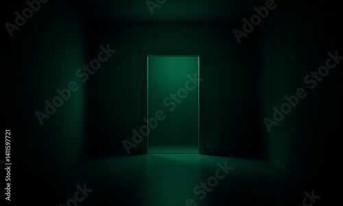 Doorway in large dark room with light shining through.