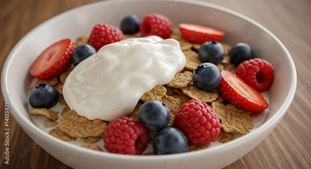 Creamy Yogurt with Berry-Topped Cereal: A Delightful Breakfast Bowl Creamy Yogurt with Berry-Topped Cereal: A Delightful Breakfast Bowl