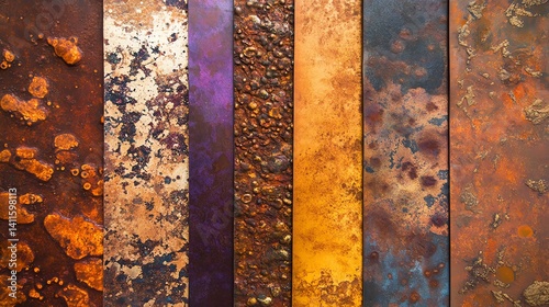 This eye-catching display of rust textures showcases vibrant colors and unique patterns. Perfect for design and artistic inspiration.