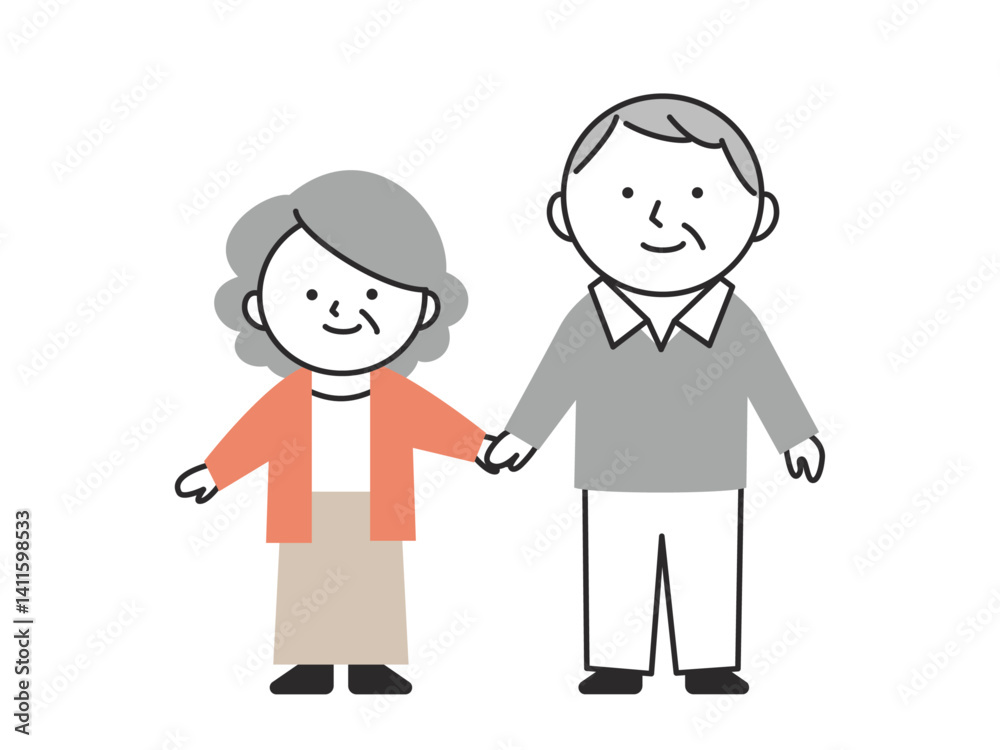 Smiling Elderly Couple Holding Hands. Cute and Simple Senior Illustration. Smiling Elderly Couple Holding Hands. Cute and Simple Senior Illustration.