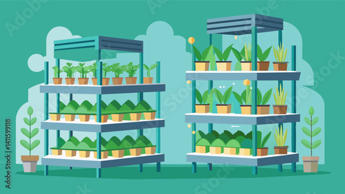 Modular Design Vertical farms are designed in a modular way allowing for easy expansion and customization based on the specific needs of different crops.. Vector illustration
