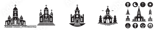 church silhouette icon vector set