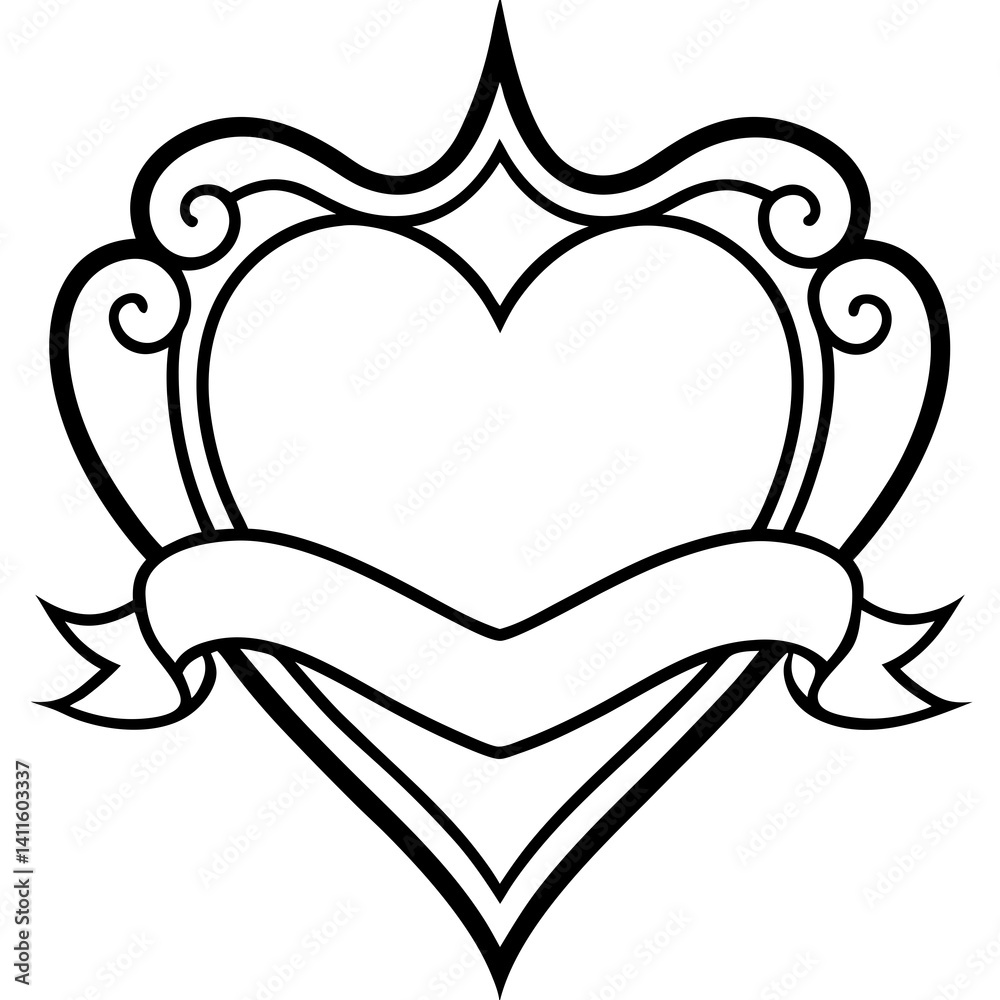 Fototapeta premium Intricate Heart Banner in Line Art Style