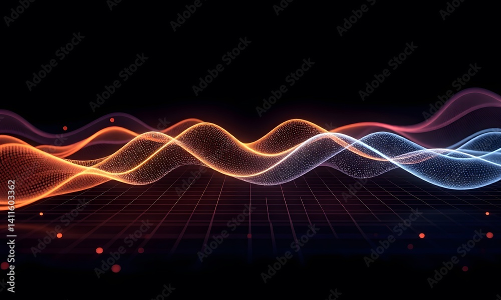 Obraz premium Ethereal waves of neon on digital grid.